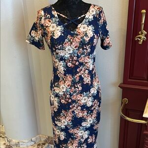 Navy Floral Midi Dress